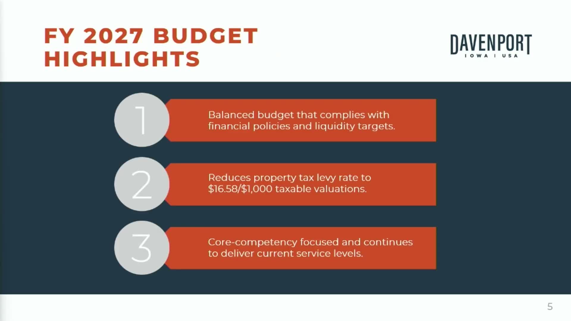 Davenport City presents proposed FY2027 budget, proposes small levy drop and warns state caps could strain services