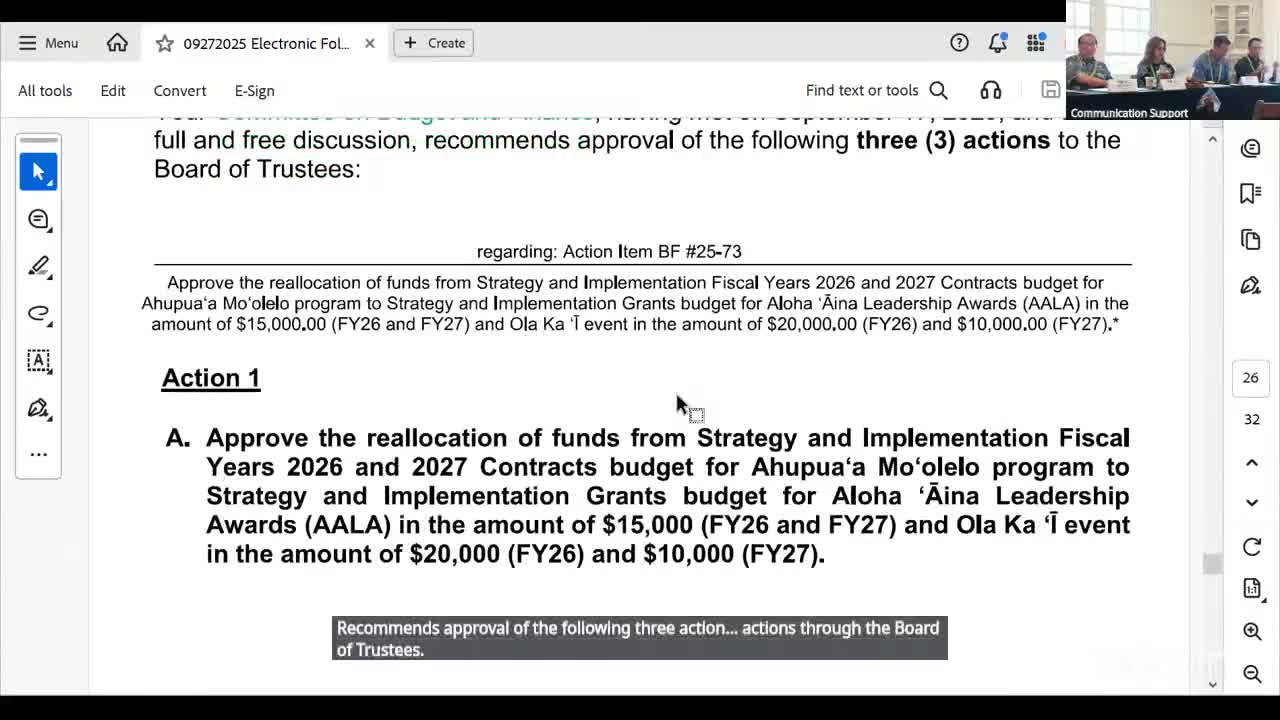OHA trustees approve three funding reallocations, unanimously vote to ratify committee recommendations