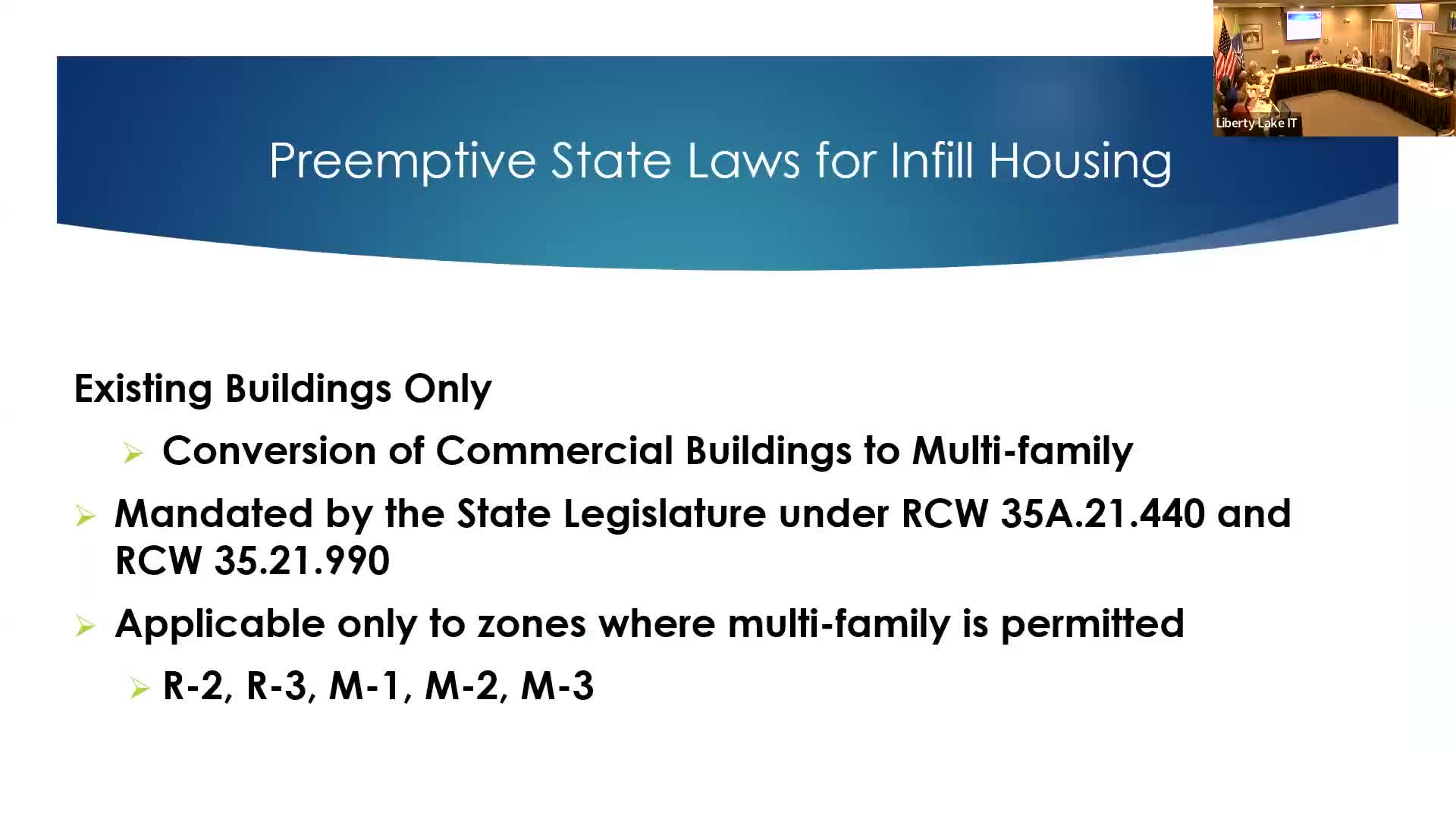 Staff flags new state rules for conversions of existing commercial buildings to multifamily; commissioners urged to weigh options