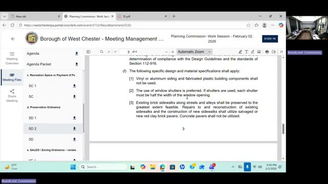West Chester planning commission flags PennDOT-driven street standards, seeks targeted zoning fixes
