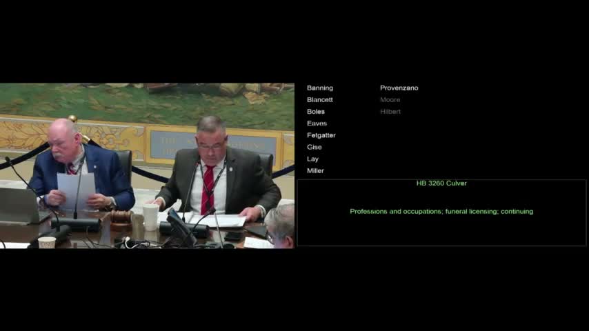 Committee advances funeral‑director CE, natural organic reduction and food‑truck fire‑code bills; voice votes recorded