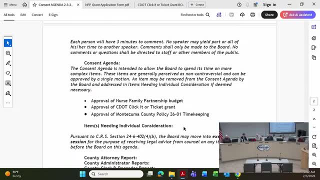 County attorney: briefs filed in Leaf Properties/Dollar Store case; administrators report road, HHS and equipment updates