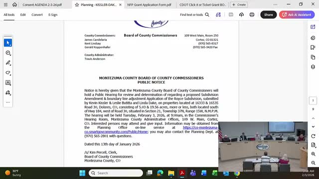Montezuma County continues Royce Subdivision hearing after notice error