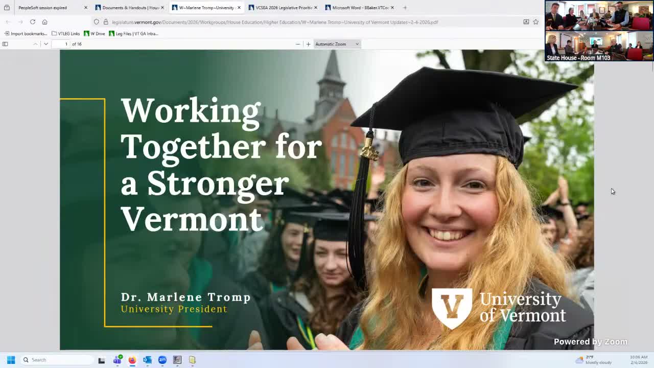 UVM president asks House Education for inflation aid, cancer center support and backing for multipurpose center