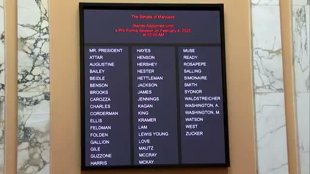 Maryland Senate convenes brief pro forma session, refers bills to committees and adjourns until Feb. 5