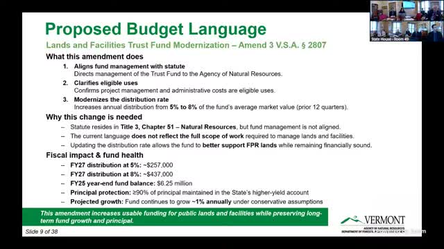 FPR presents FY27 budget; proposes raising Lands & Facilities Trust Fund draw from 5% to 8%