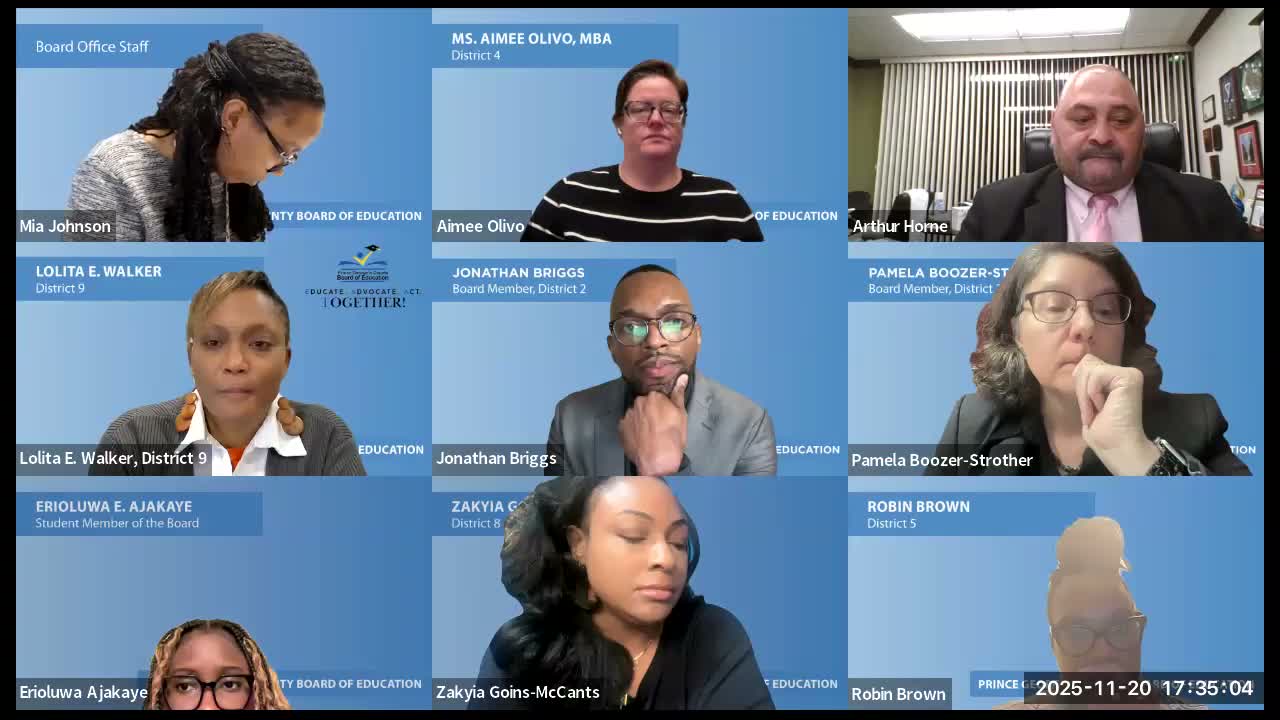 Prince George's County Board of Education votes to close Nov. 20 session to hear oral arguments on personnel and legal matters