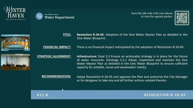 Winter Haven hears plan to guide 20-year, integrated '1 Water' strategy; commission asked to adopt resolution