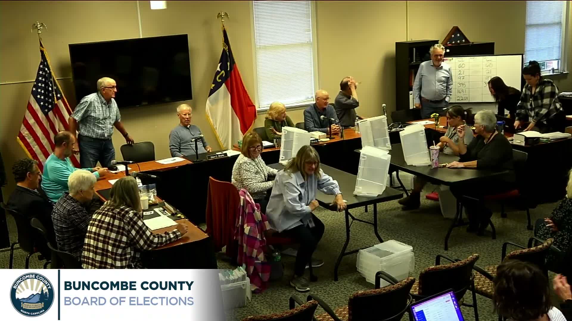 Buncombe elections staff isolate foul‑smelling absentee ballot; board opens it outside and sends sample for analysis