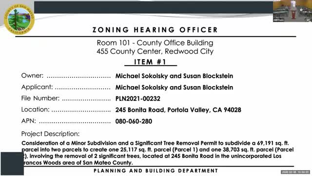 Zoning hearing officer approves minor subdivision and removal of two significant trees in Los Trancos Woods