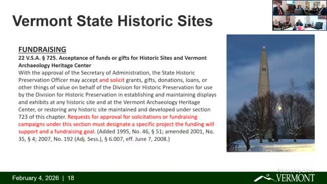Senate Institutions hears plan to allow active fundraising to speed restorations, cites Bennington Monument needs