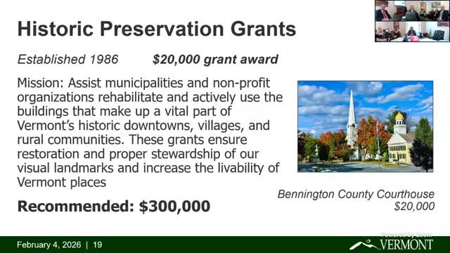 Committee hears overview of preservation grant programs; state grants recommended level‑funded