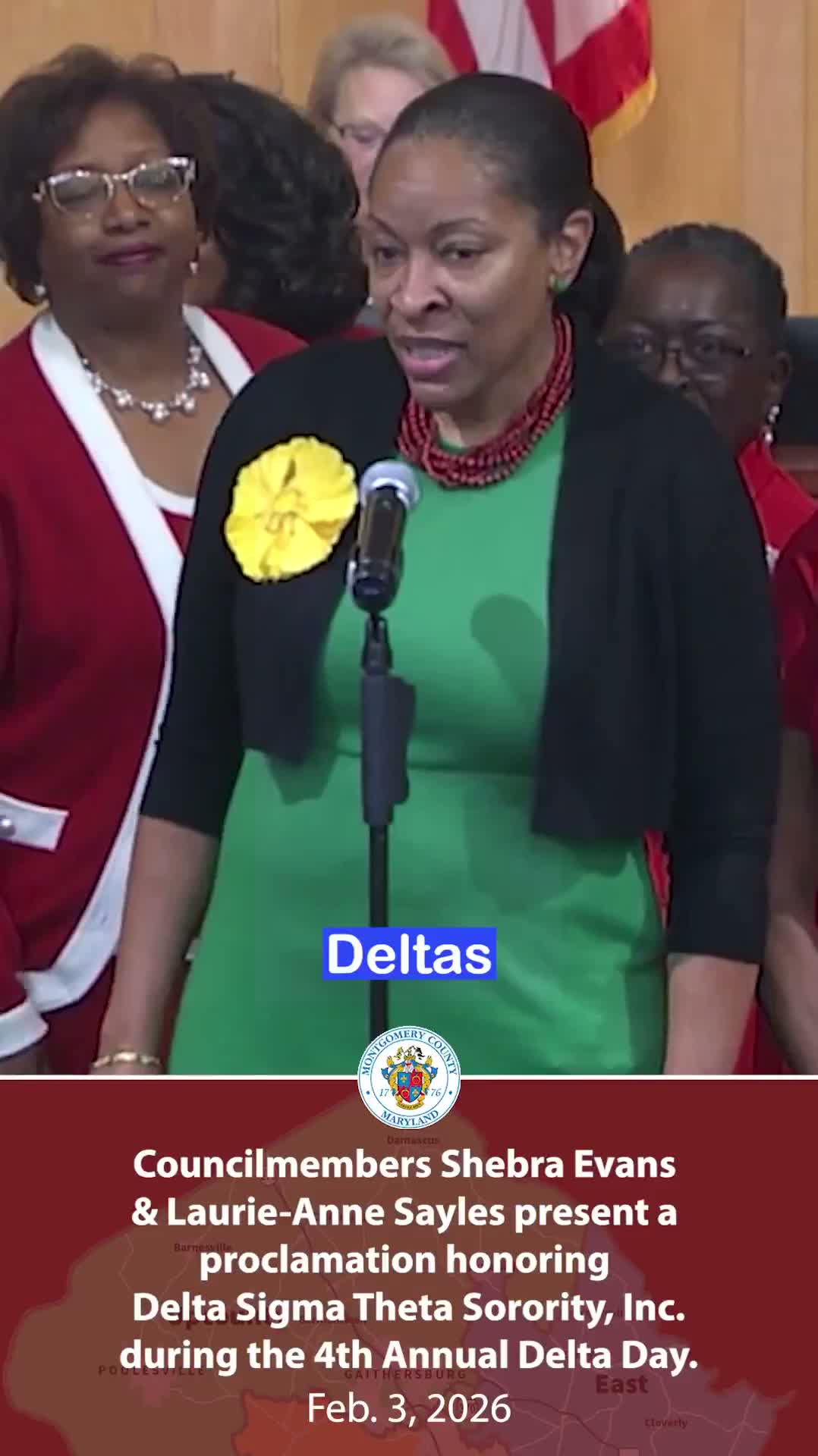 Unidentified speaker praises Deltas, outlines priorities for seniors, health and homeownership in Montgomery County