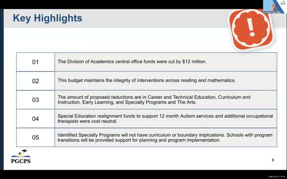 PGCPS academic central office cuts target specialty programs; special education funding left intact