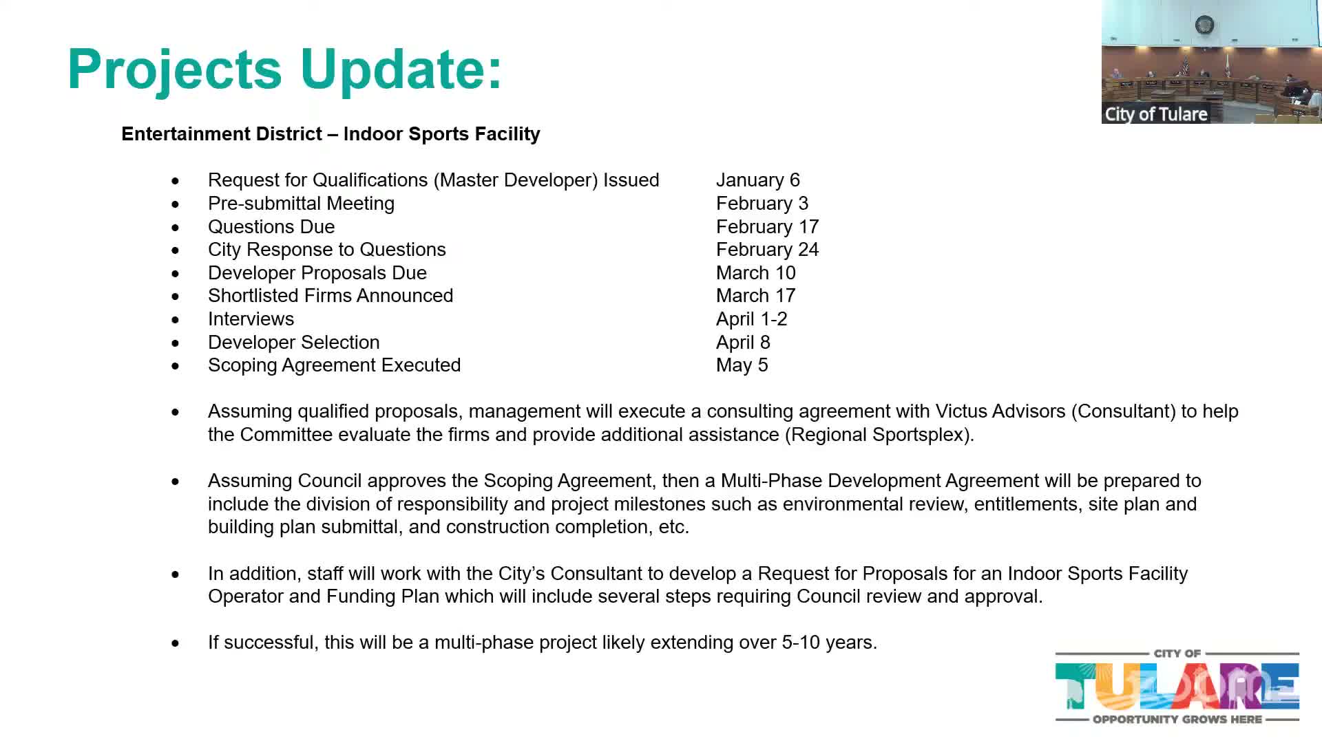 Tulare staff outlines timelines for entertainment district, sportsplex, corporation yard and wastewater upgrade