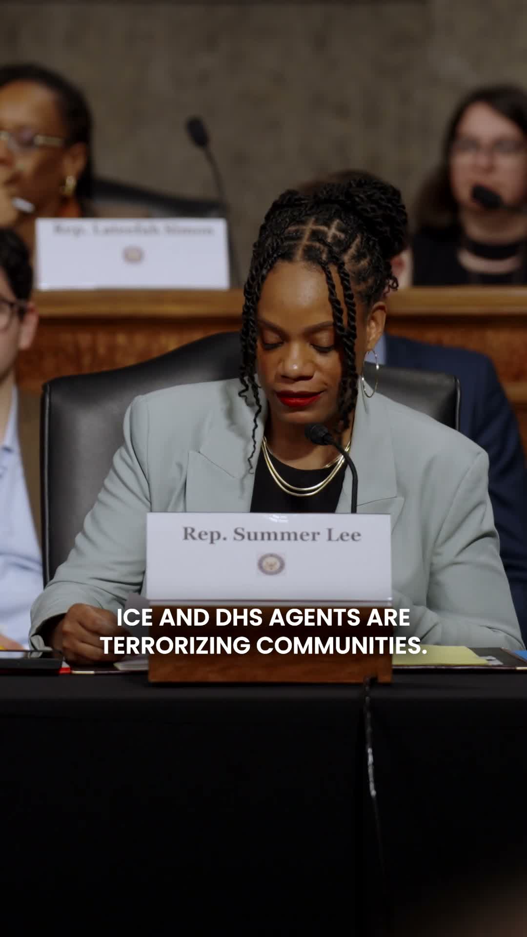 Unidentified speaker says ICE, DHS "are terrorizing communities," urges accountability beyond body cameras