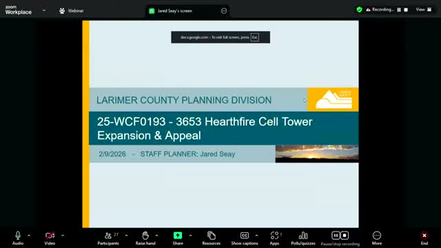 Larimer County approves 10‑foot increase to Hearth Fire monopine to secure Verizon colocation; landscaping, compliance conditions required