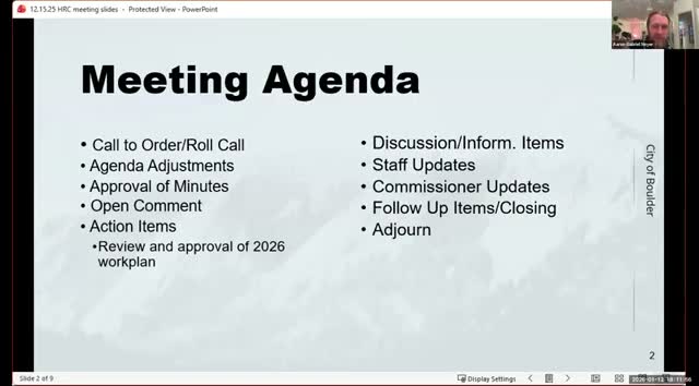 Public comments at Boulder HRC meeting highlight energy‑retrofit complaint, call for greater commission visibility