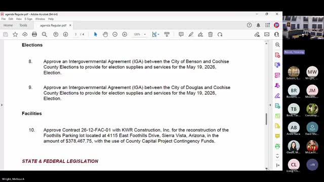 Supervisors approve IGAs with Benson and Douglas for May election services