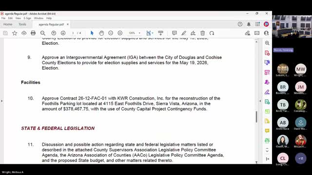 Board awards $378,467.75 contract to reconstruct Foothills parking lot in Sierra Vista