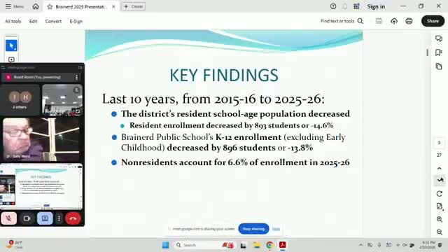 State demographer: Brainerd Public Schools could lose roughly one‑fifth of enrollment in a decade