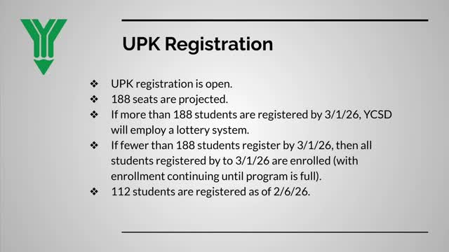 Superintendent: UPK registration rising, 47 bus stop‑arm tickets issued; construction slowed by snow