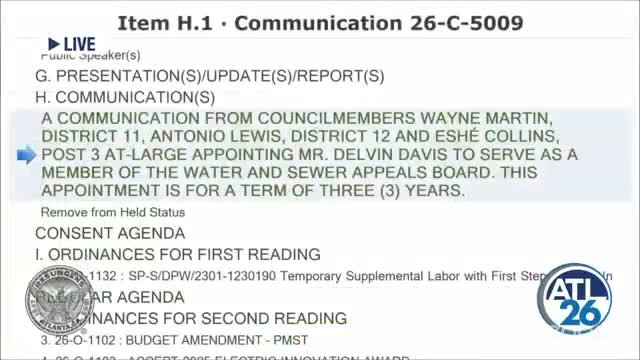 Committee approves Delvin Davis appointment to Water and Sewer Appeals Board
