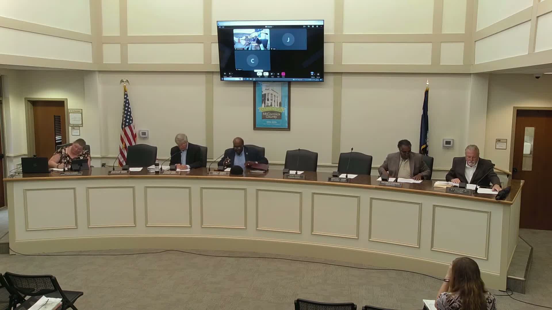 McCormick County Council reviews proposed one‑year water/sewer contract with Clearwater Solution LLC, moves to executive session