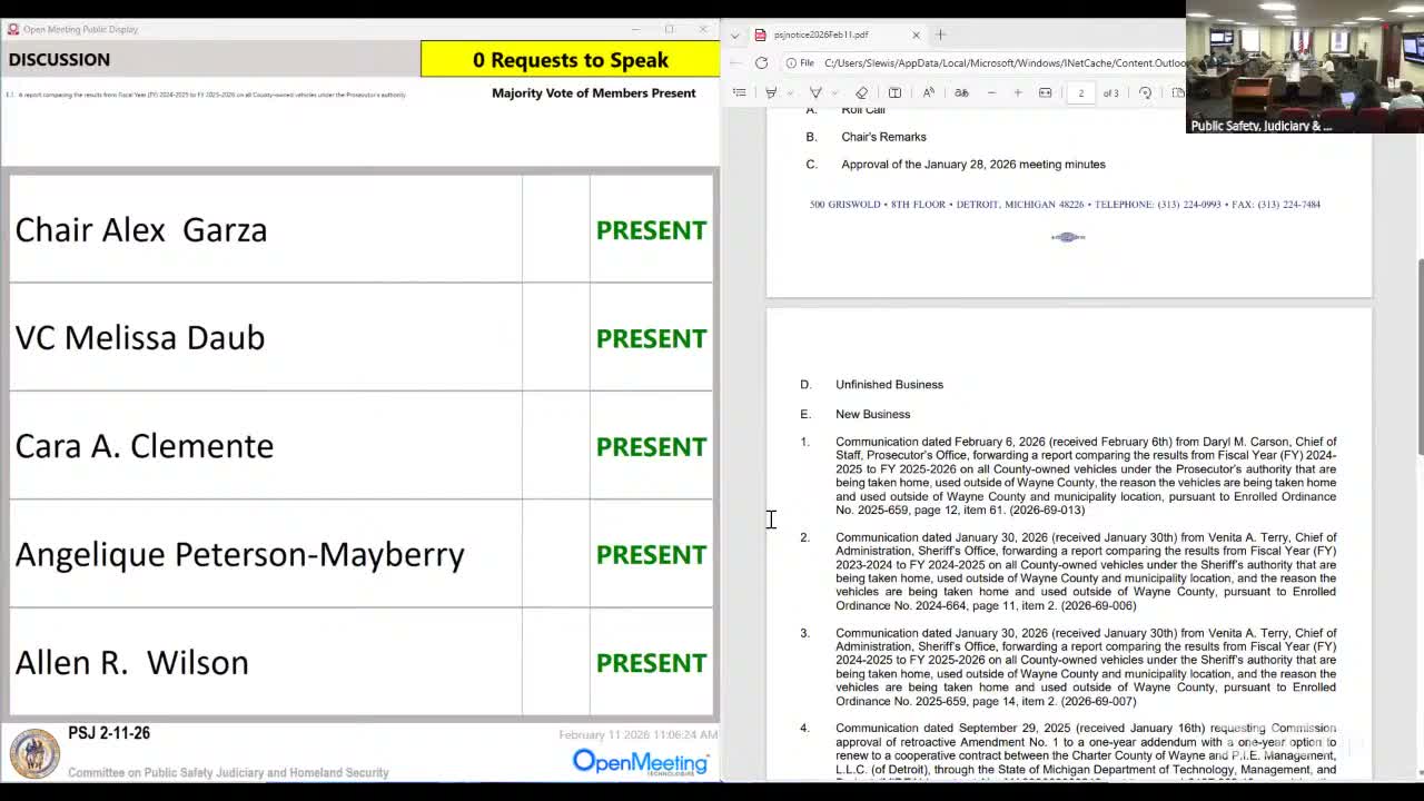 Wayne County committee reviews prosecutor and sheriff take-home vehicle reports; requests usage data