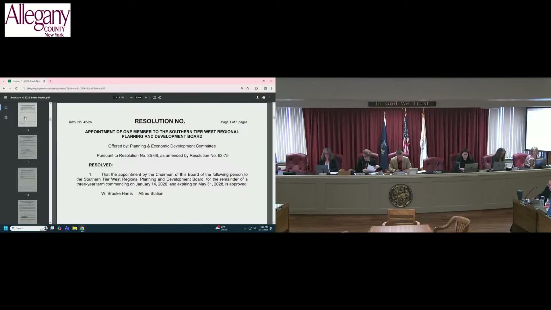 Allegany County Board approves large slate of resolutions, audit and appointments