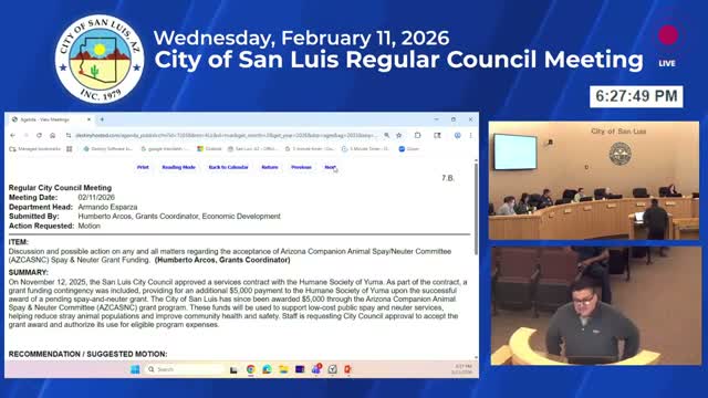 San Luis council approves grant, two contracts and an intergovernmental agreement