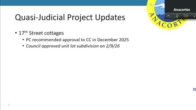 Planning Department reports comprehensive plan in effect, appeal filed; previews critical areas, shoreline and impact-fee work