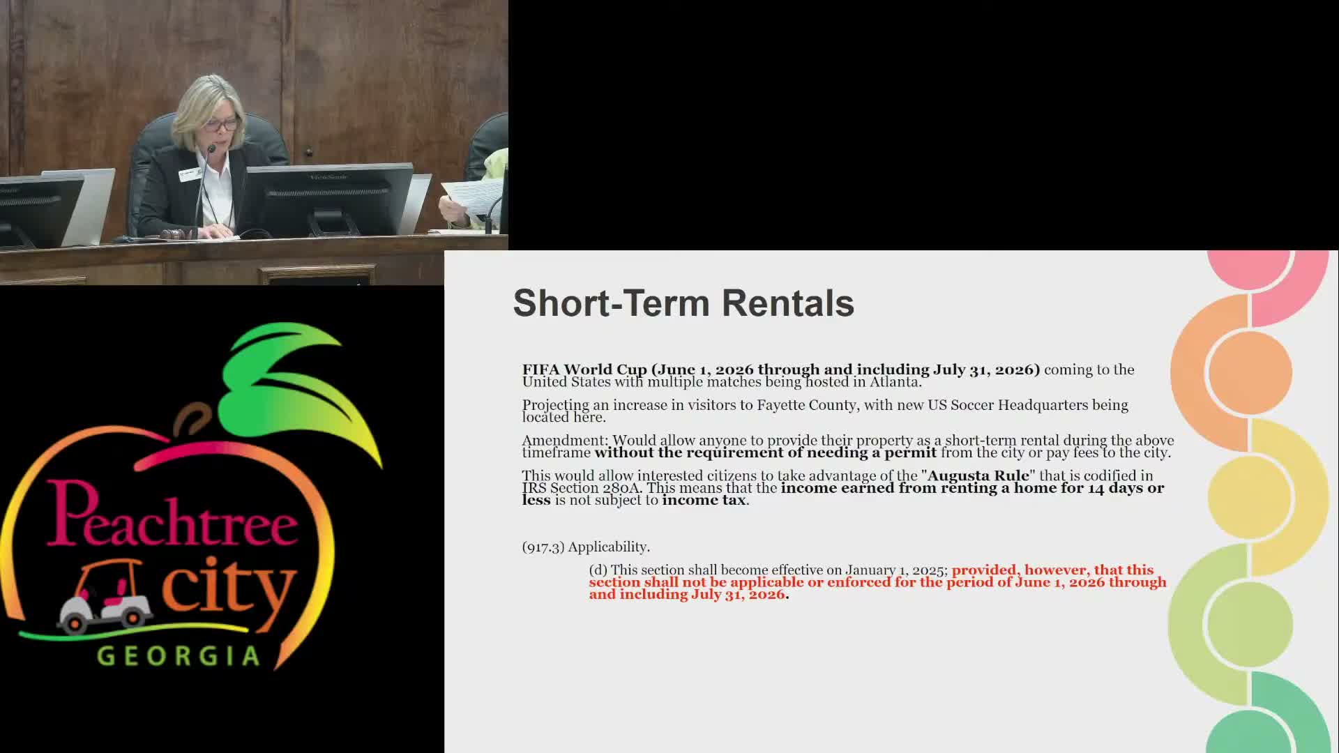 Peachtree City temporarily permits short-term rentals for World Cup window June 1–July 31