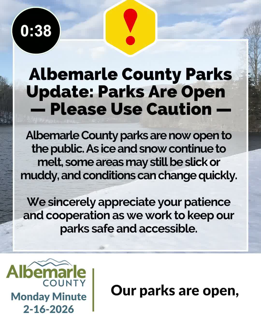 Albemarle County: parks remain open but visitors warned of icy conditions