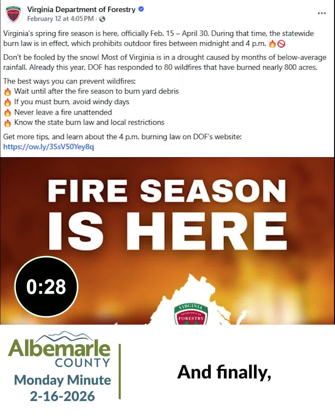 Virginia’s 4PM burning law in effect through April 30, Albemarle County reminds residents