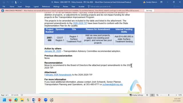 DRCOG staff recommend 7 projects from community‑planning and innovative mobility set‑asides