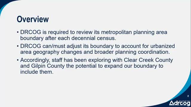 DRCOG explores adding Clear Creek and Gilpin counties to MPO boundary; staff say funding impact would be minimal