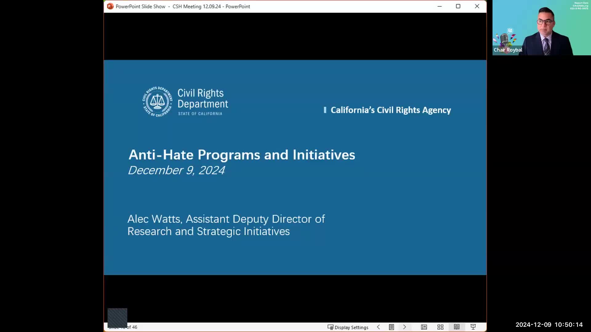 California Civil Rights Department outlines anti‑hate programs and previews AB 449 law‑enforcement training video