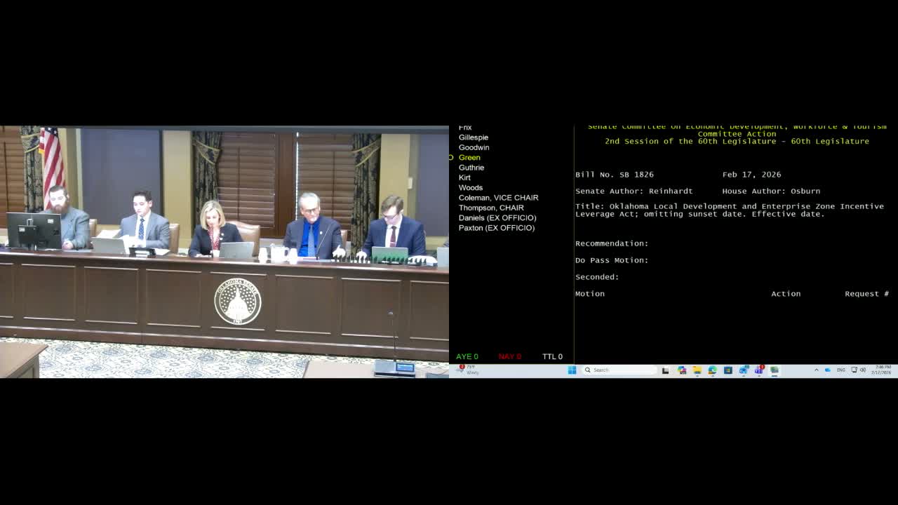 Senate committee votes to remove sunset on enterprise‑zone incentive statute to attract long‑term projects