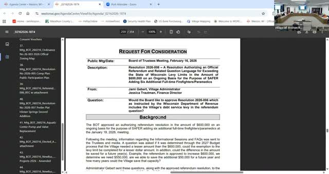 Weston board approves referendum language to exceed levy limits to fund six firefighters, 5–2