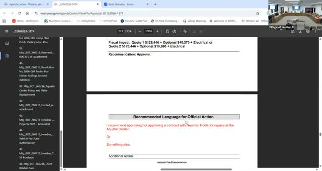 Weston board approves $1.428M pool pump replacement; declines most optional VFDs