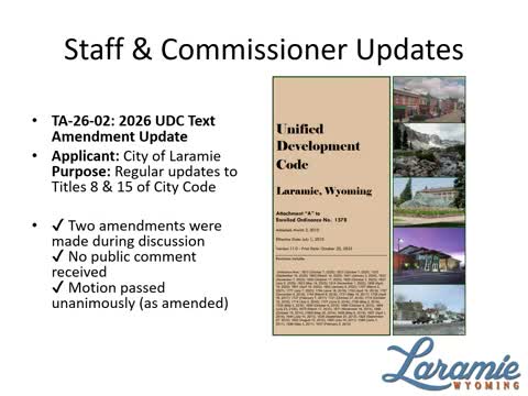 Planning commission forwards UDC text amendment TA-26-02 to City Council with two amendments