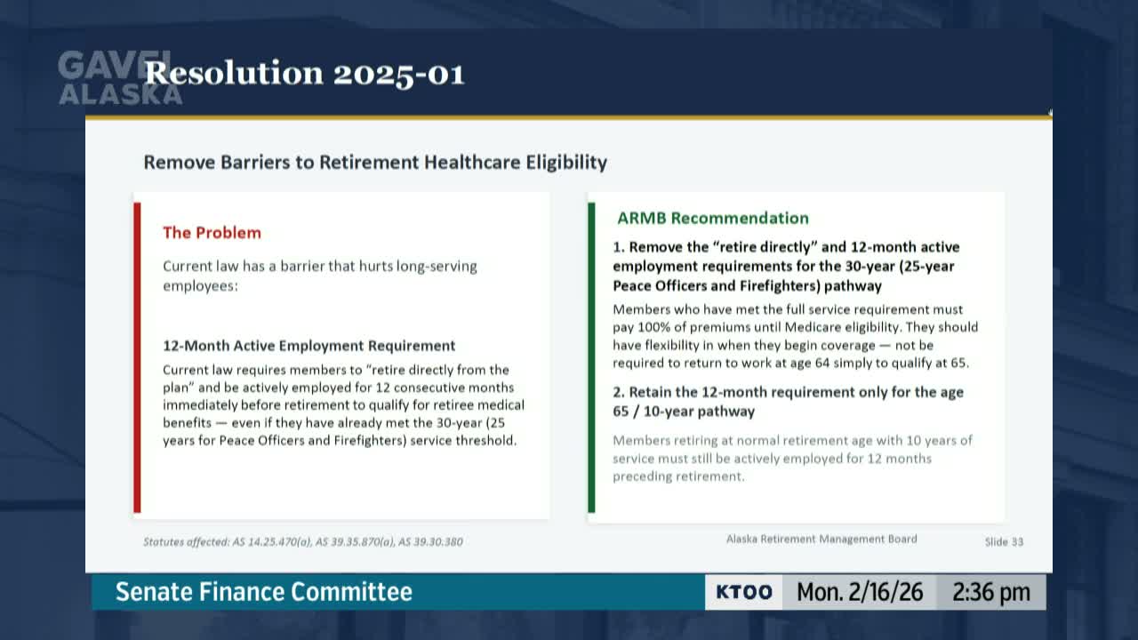ARM board recommends four changes to defined contribution retiree medical and disability coverage; offers HRA forfeiture as a funding option