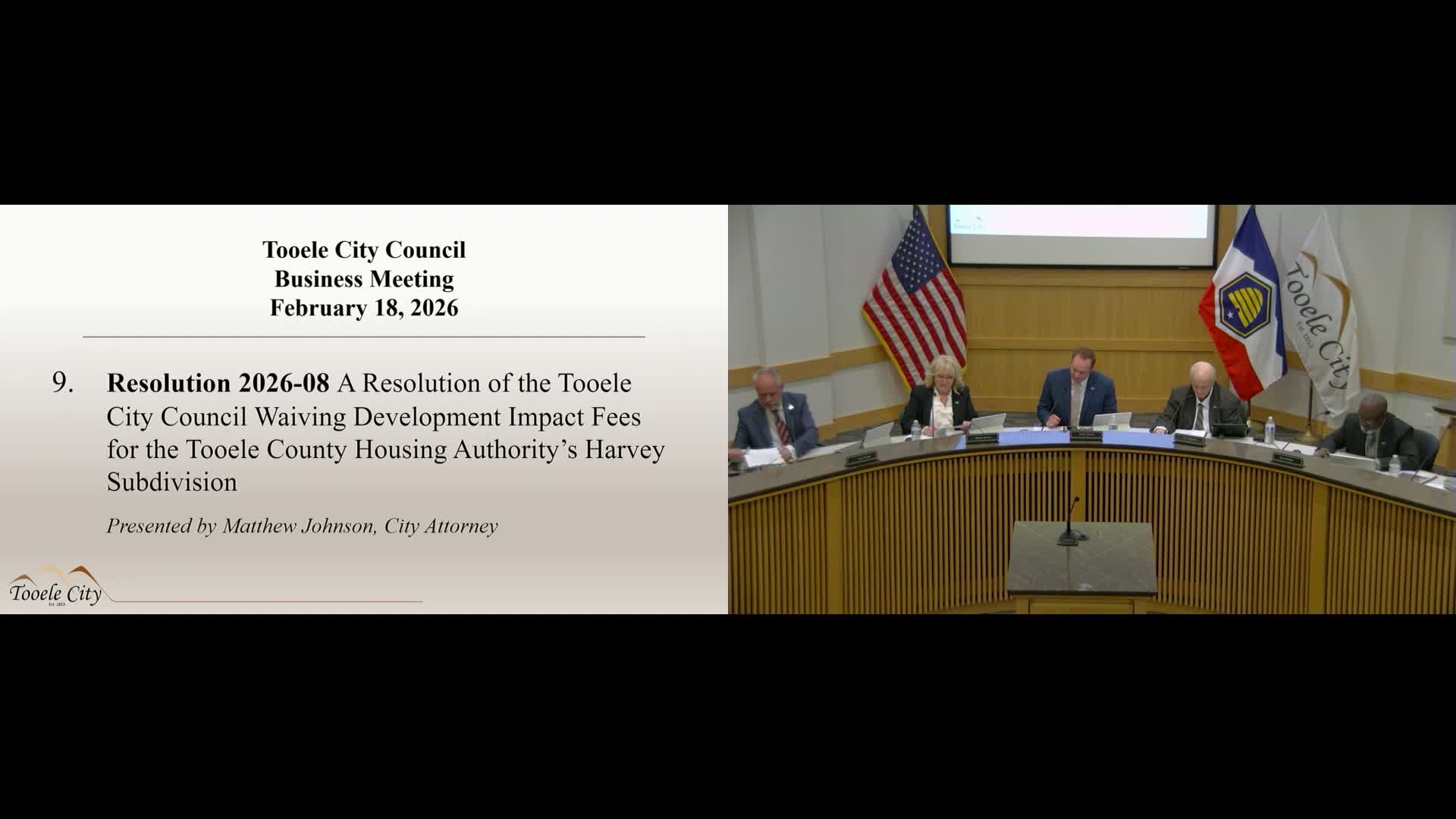 Tooele City Council unanimously approves easement change, fee-code clarification, public-comment rules, housing fee waiver and museum sidewalk contract
