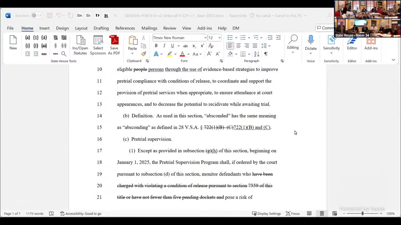 House committee reviews H.529 strike‑all to reshape Vermont pretrial supervision program