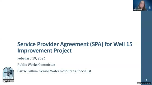 Tumwater committee backs placing Well 15 aeration design agreement on council consent calendar