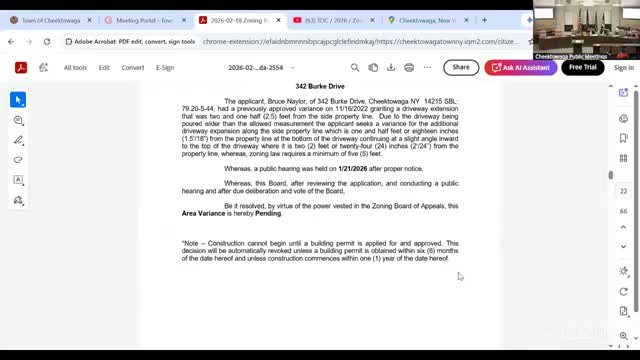 Board denies driveway variance amid conflicting surveys; owner told to seek certified survey or housing-court review