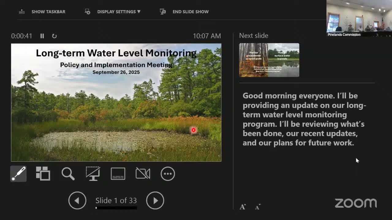 Pinelands science staff: long‑term groundwater and pond monitoring shows record lows in 2024, expanded real‑time network coming online