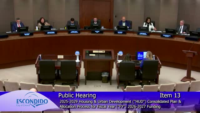 Escondido council reaffirms CDBG priorities, staff to release RFP with public‑service cap