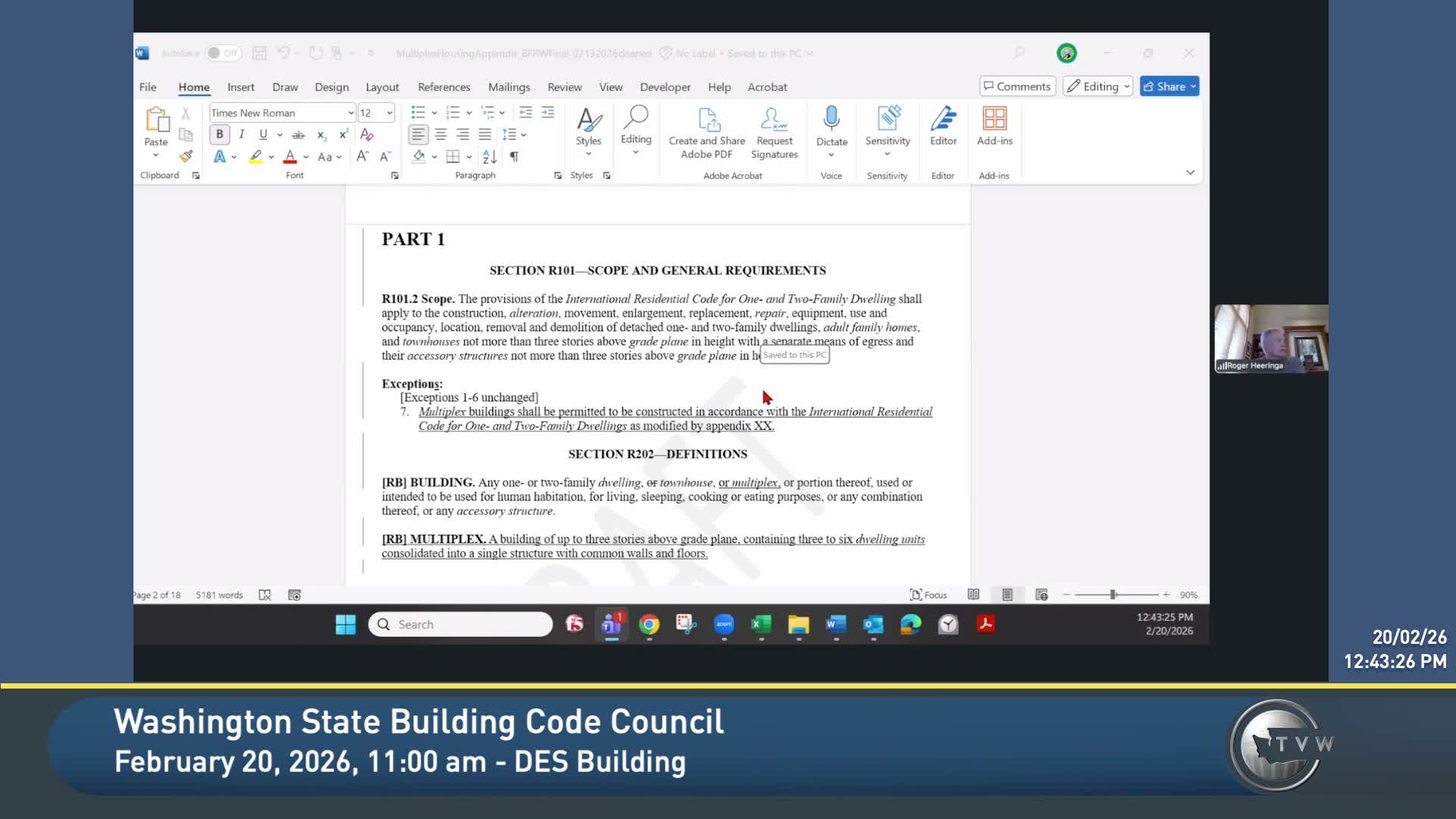 SBCC advances multiplex‑housing appendix to CR‑102; sets area and egress limits